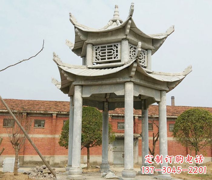 山东园林仿古双层石雕凉亭 (2)