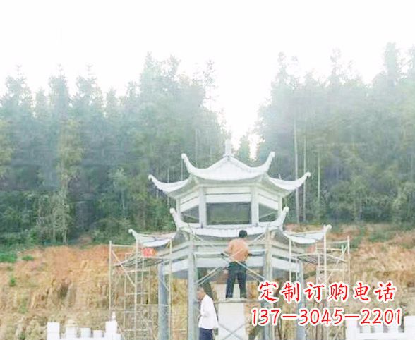 山东园林仿古双层石凉亭景观石雕 (2)