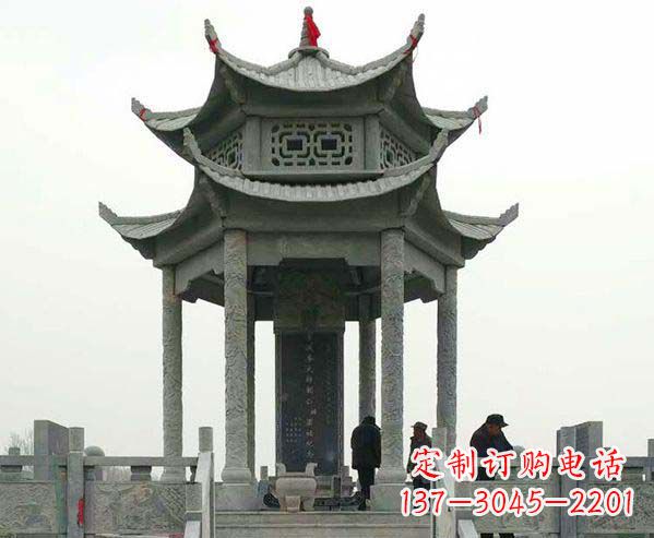 山东园林仿古双层石凉亭景观石雕