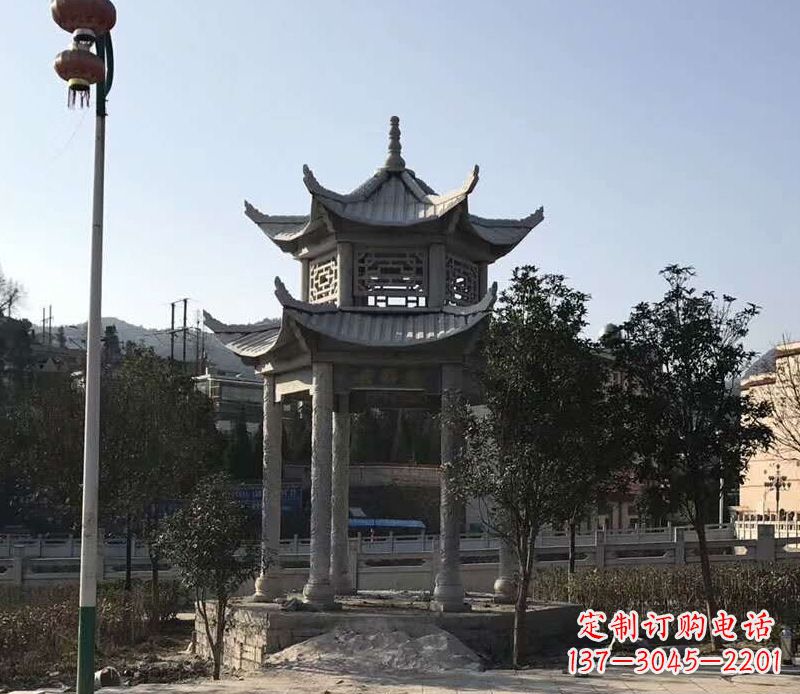 山东园林仿古双层石凉亭景观石雕 (4)