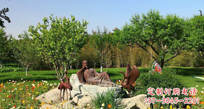 山东园林古代人物仙鹤景观铜雕