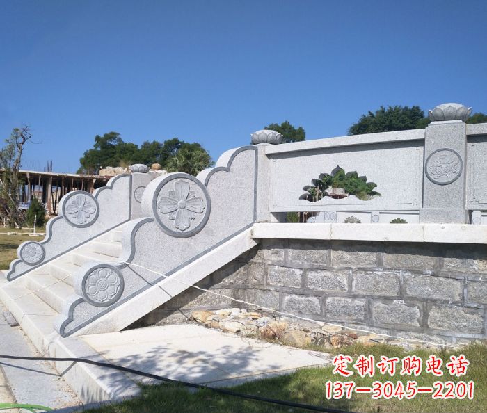 山东园林景观大理石镂空莲花石栏板 (2)