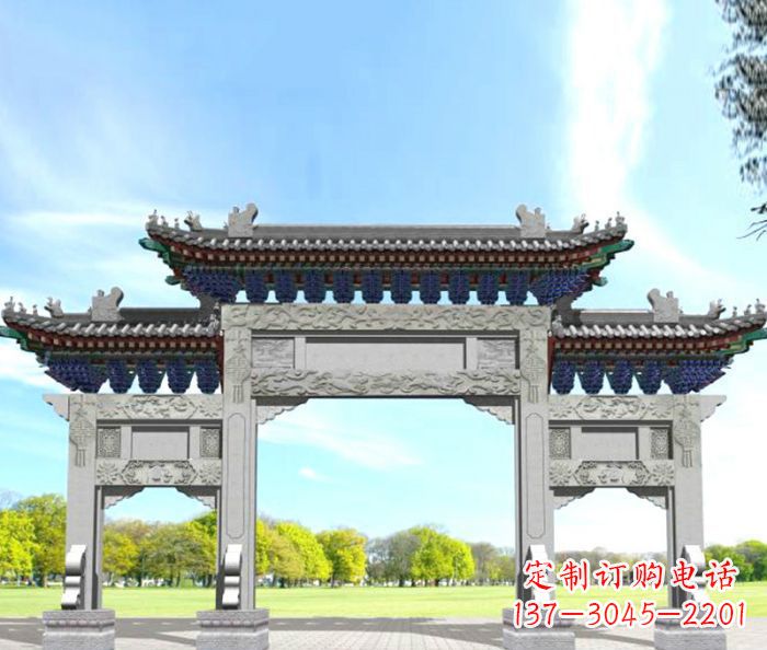 山东园林景观仿古三门石牌坊