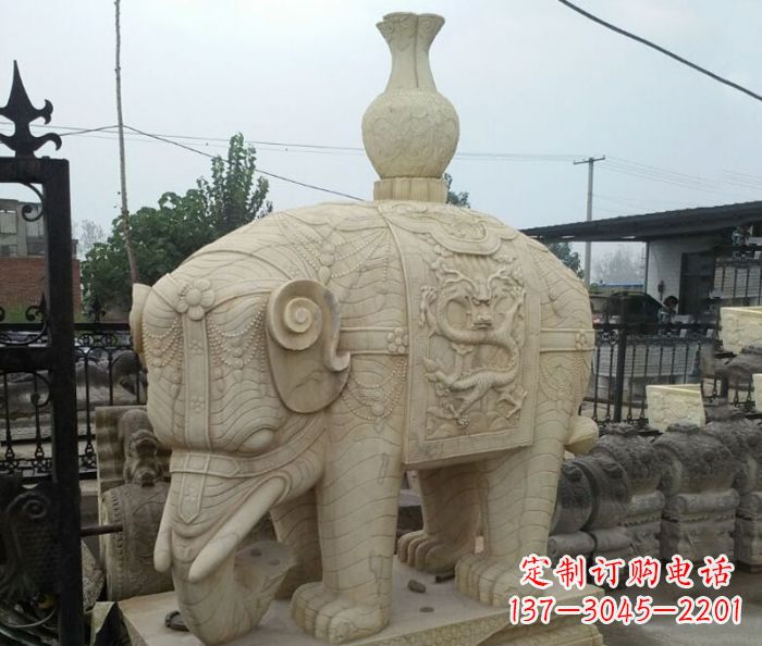 山东园林景观驮瓶大象石雕