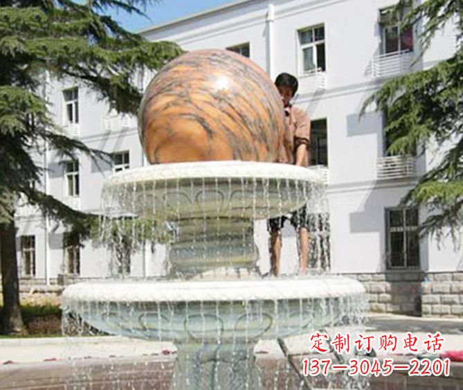 山东园林景观晚霞红风水球喷泉石雕 (2)