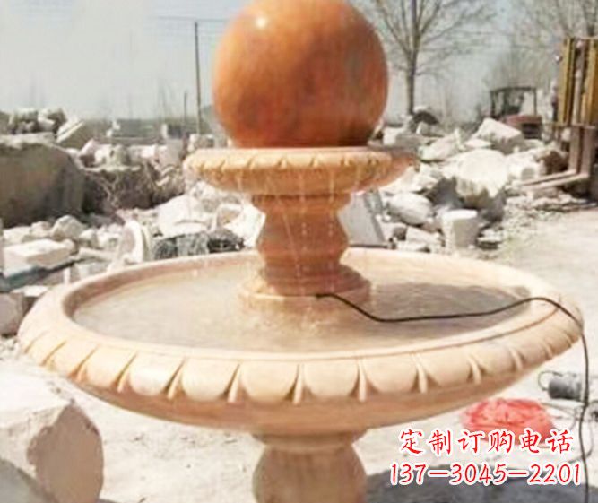 山东园林景观晚霞红风水球喷泉石雕 (3)