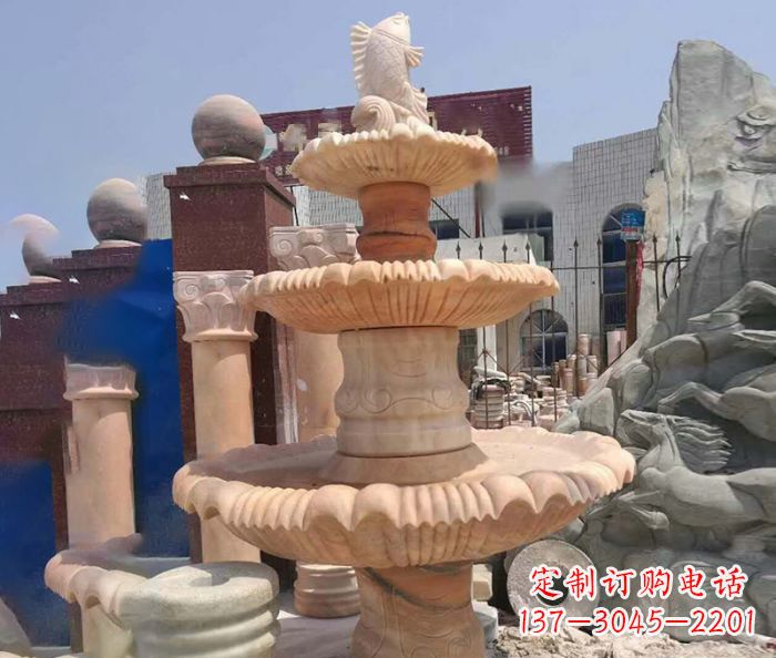 山东园林景观晚霞红鲤鱼喷泉石雕