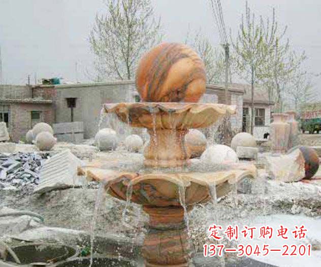 山东园林景观晚霞红风水球喷泉石雕