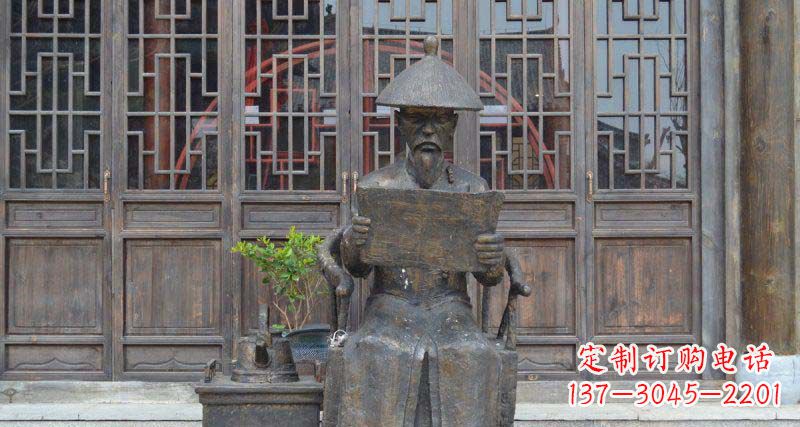 山东园林看书卷的清朝官员小品铜雕
