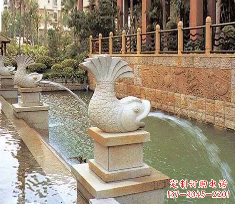 山东园林鲤鱼喷泉景观石雕