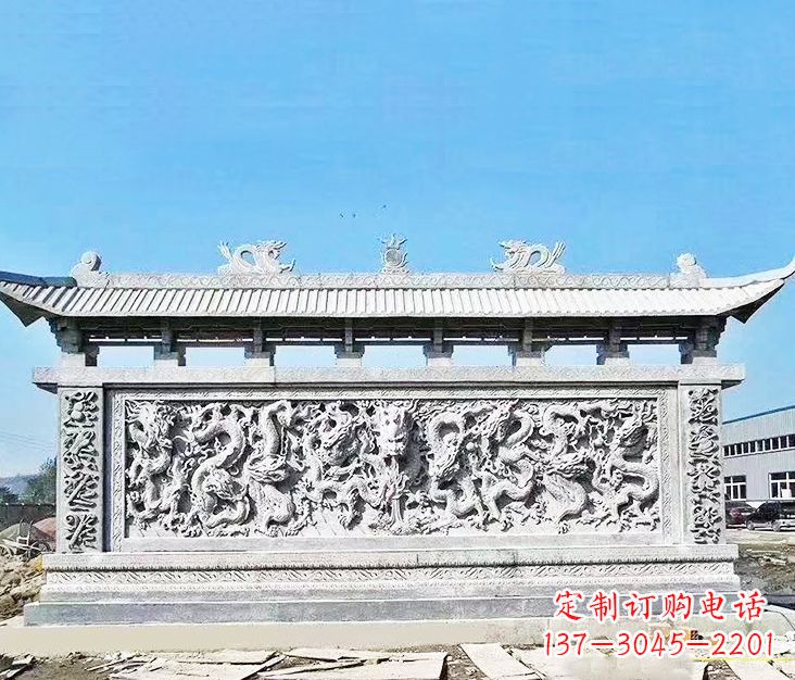 山东园林龙浮雕影壁墙景观石雕