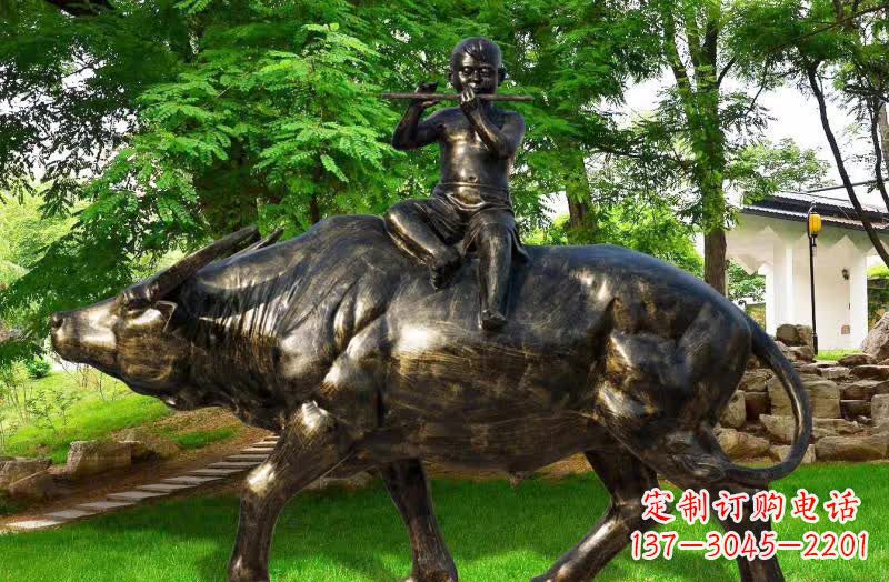山东园林牧童骑牛铜雕