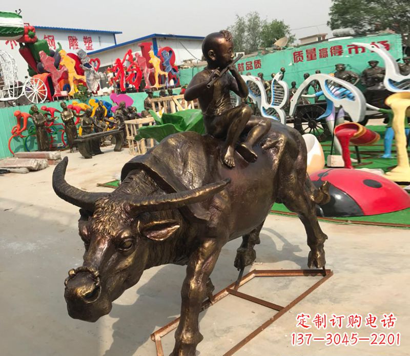 山东园林牧童骑牛铜雕塑