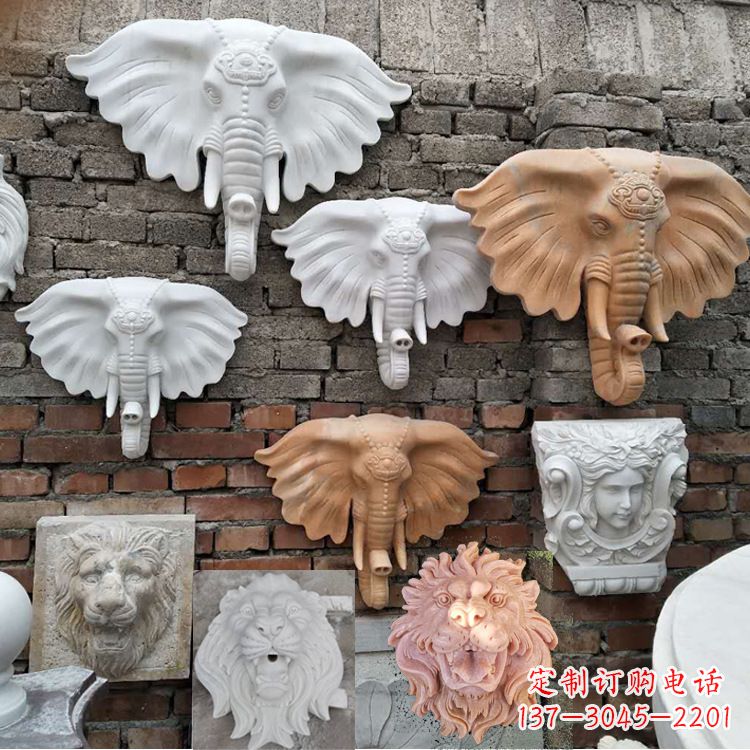 山东园林喷水壁挂大象头部雕塑