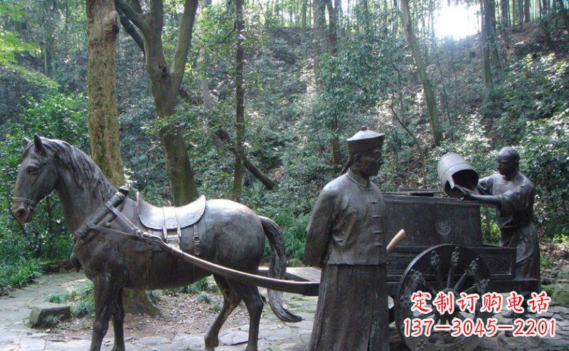 山东园林清朝士兵和马车小品铜雕