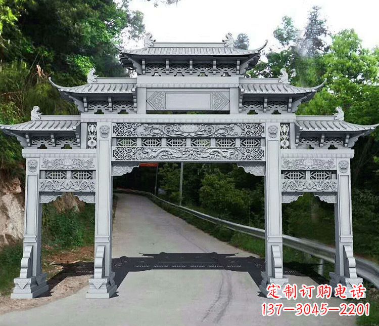 山东园林三门石牌坊景观石雕