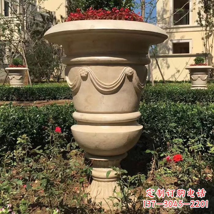 山东园林砂岩石雕花盆