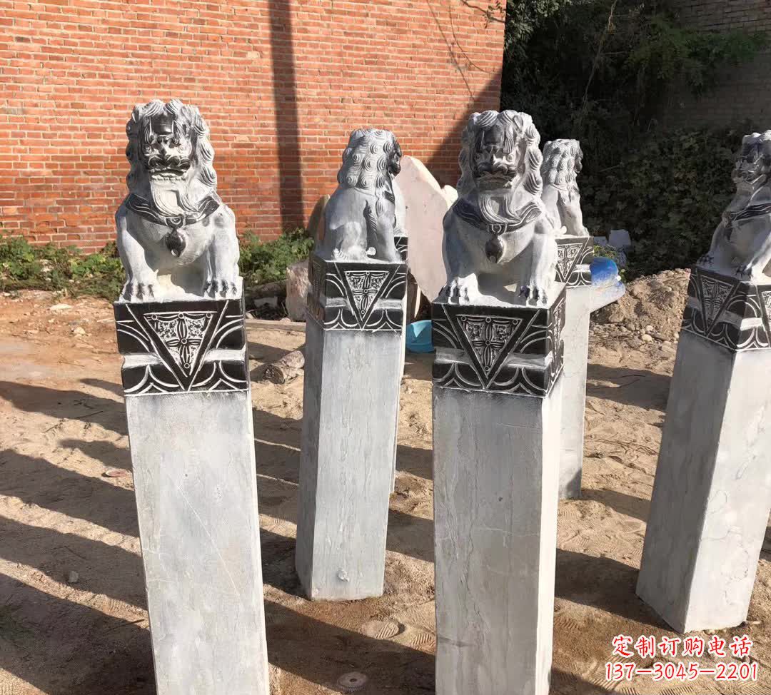 山东园林石雕狮子拴马桩