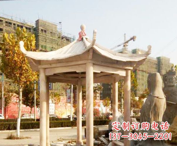 山东园林晚霞红单层凉亭景观石雕