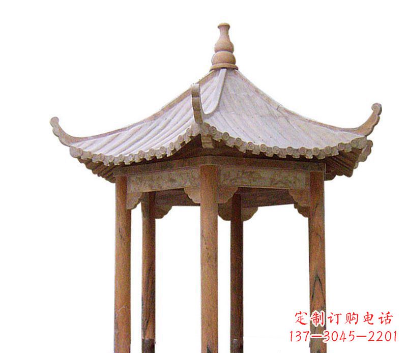 山东园林晚霞红六角石凉亭景观石雕 (2)