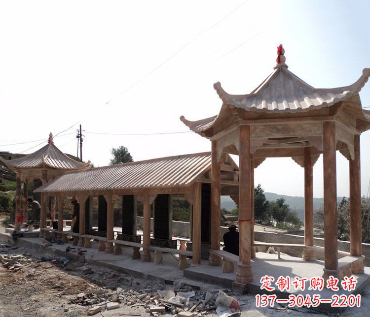 山东园林晚霞红长廊凉亭景观石雕