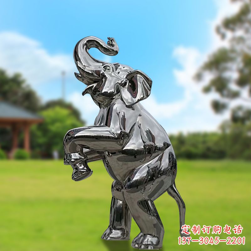 山东站立的不锈钢小象雕塑