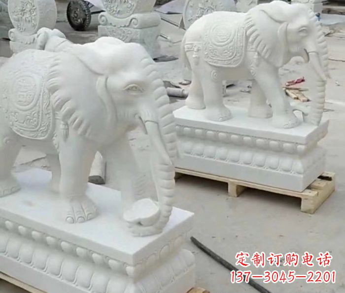 山东招财动物汉白玉大象石雕 (2)