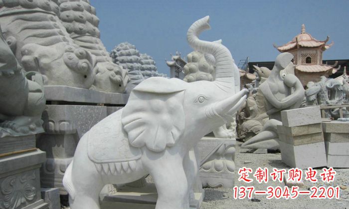 山东招财动物汉白玉长鼻小象石雕