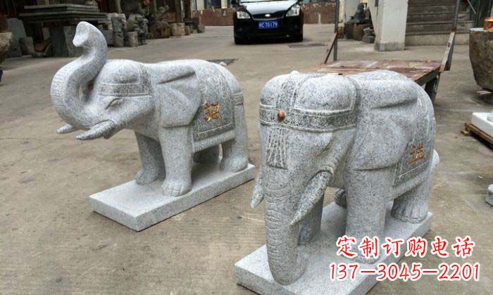 山东招财进宝芝麻灰大象石雕 (2)