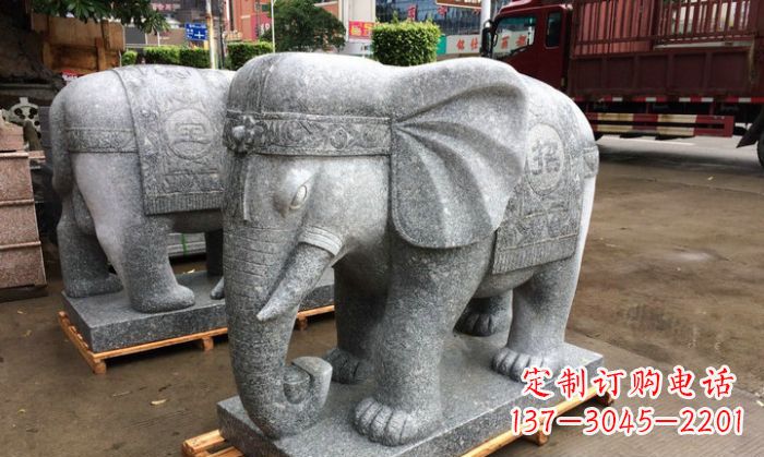 山东招财进宝芝麻灰大象石雕 (3)