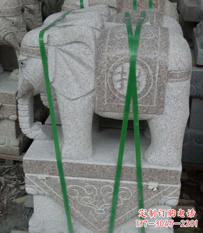 山东招财进宝芝麻灰大象石雕 (4)