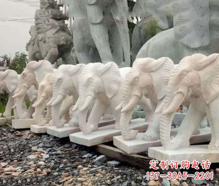 山东招财晚霞红大象石雕 (3)