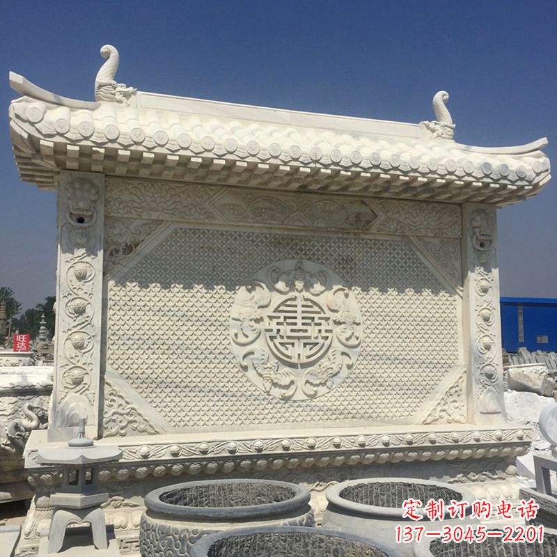 山东中式庭院影壁石雕-中国古建大门萧墙
