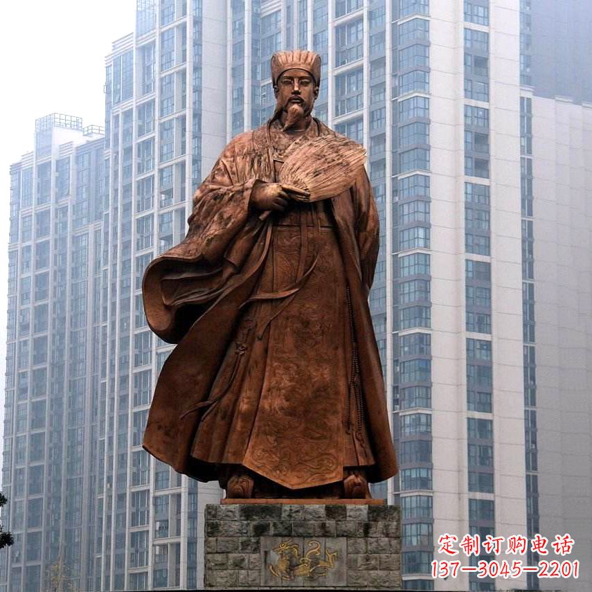山东诸葛亮城市景观铜雕像-中国古代著名人物三国谋士卧龙先生雕塑