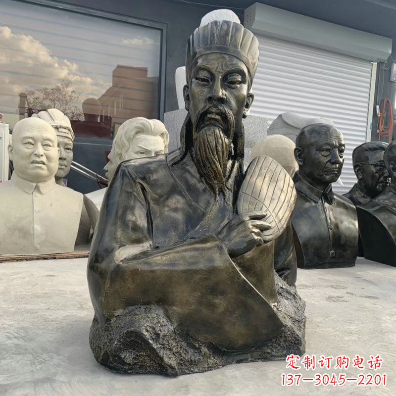 山东诸葛亮半身像-玻璃钢仿铜三国人物古代著名军事家雕像