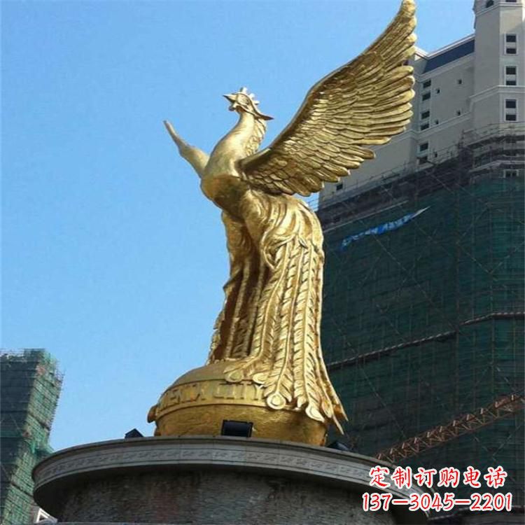 山东铸铜鎏金凤凰景观雕塑-城市园林
