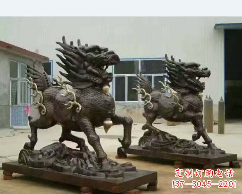 山东铸铜踏浪麒麟雕塑