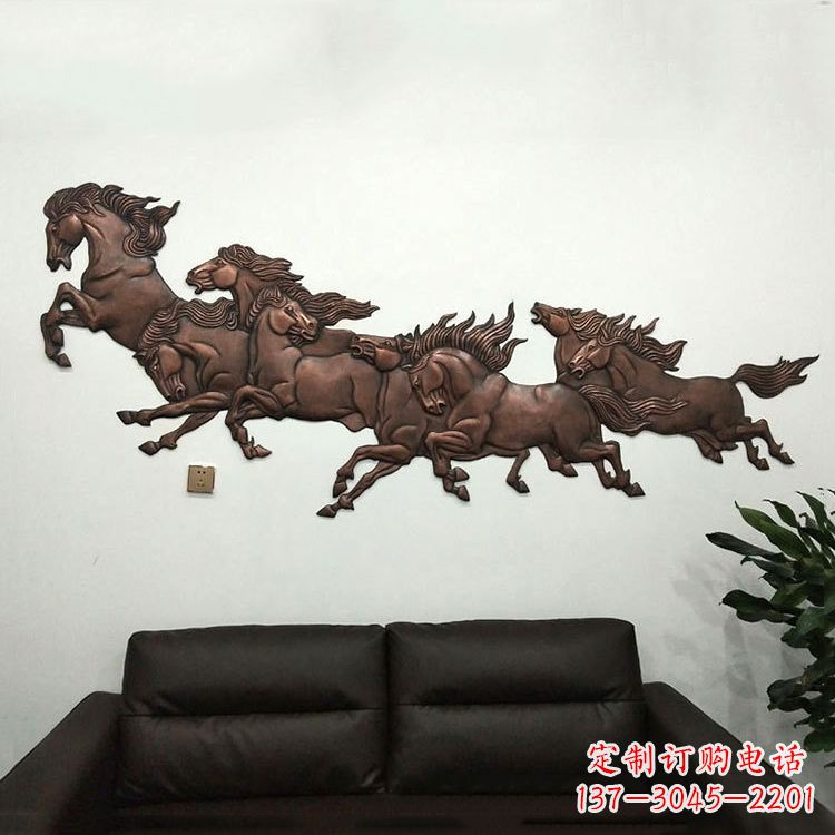 山东紫铜马儿浮雕装饰画