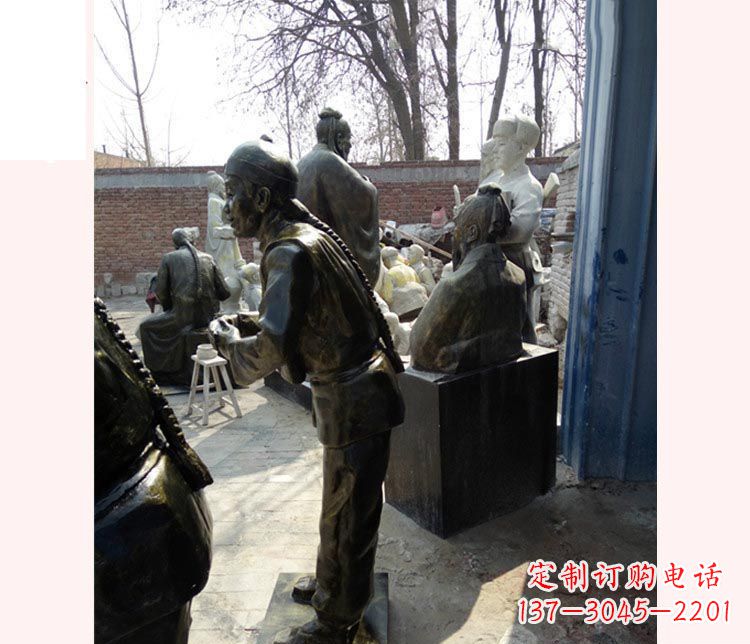 山东作揖的店小二铜雕