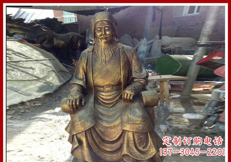 山东坐式成吉思汗铜雕